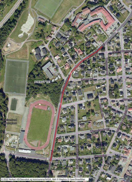 Et kart som viser hvor veien er stengt