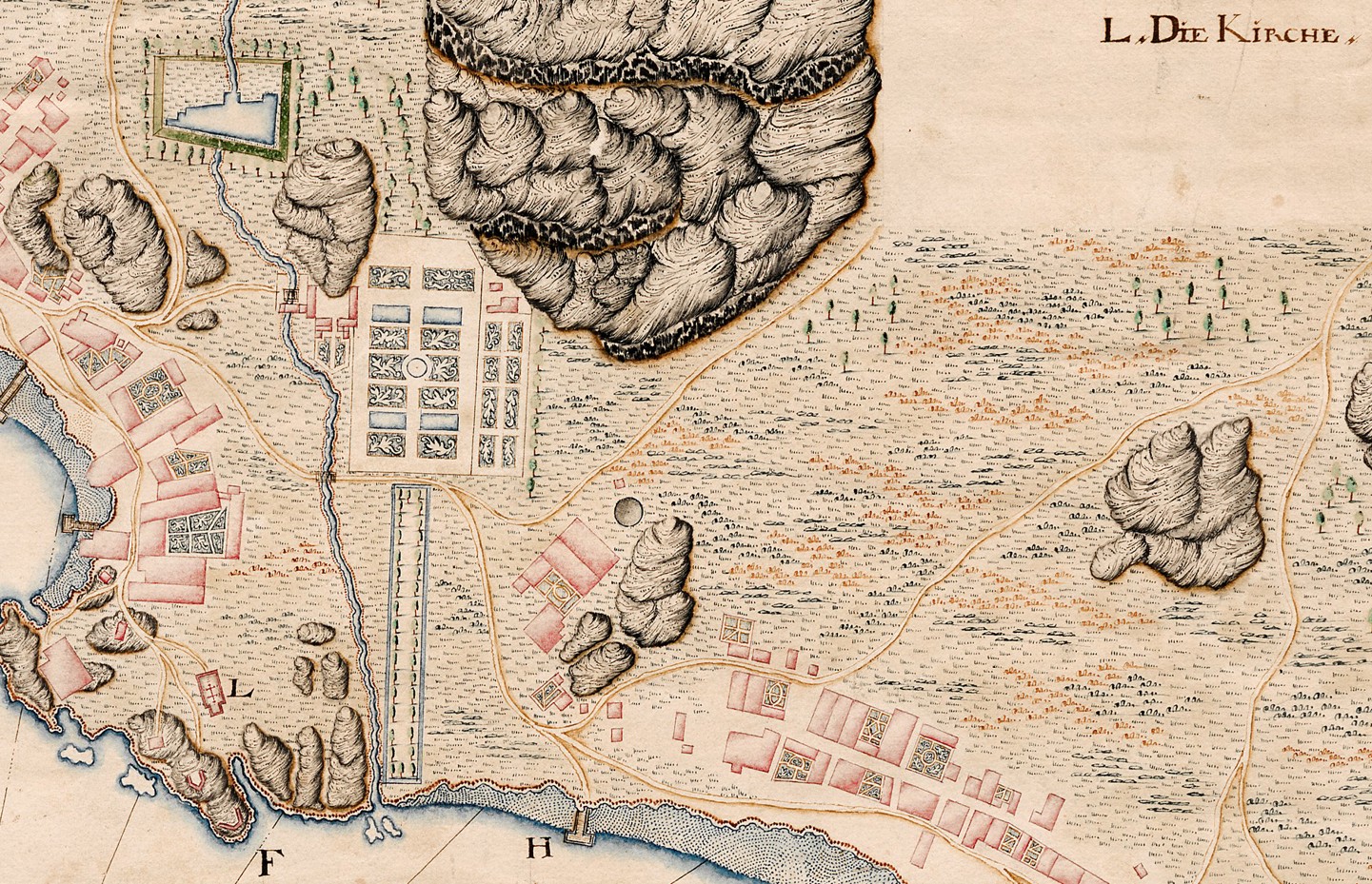 Utsnitt av P. J. Wilsters kart fra ca 1690 (Riksarkivet)