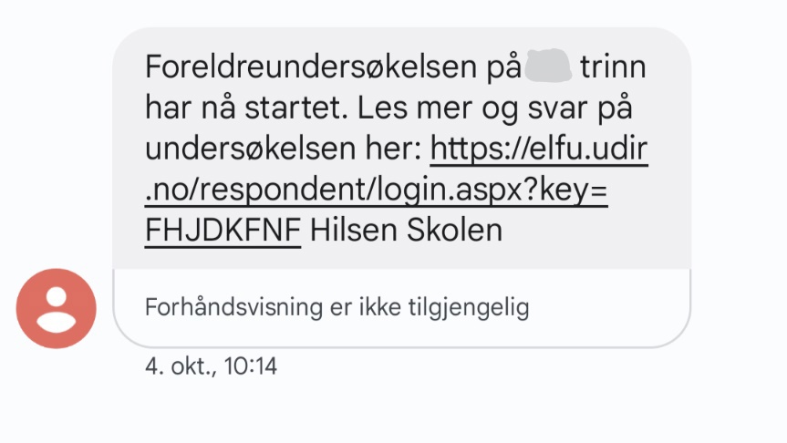 SMS i forbindelse med foreldreundersøkelsen i skolen