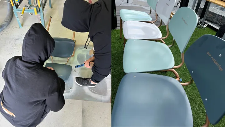 Musefletteninjaene laget gamle skolestoler om til en vennebenk hvor hver plass ble basert på Larvik kommunes verdier. Vennebenken fikk seg et nytt hjem på Sentralen i Svarstad